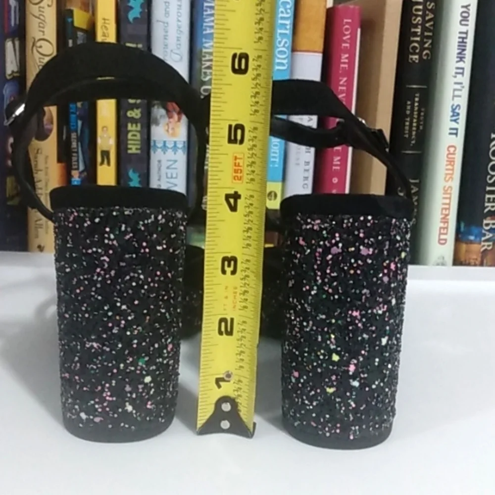 JELLYPOP BLACK STRAPPY PLATFORM GLITTER SPARKLE ANKLE STRAP HEELS SIZE 8.5 NWT